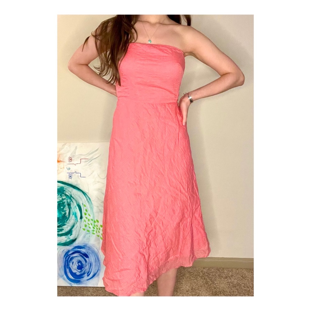 🌺 J. Crew Strapless 100% Cotton Midi Dress in Coral Pink 🌺